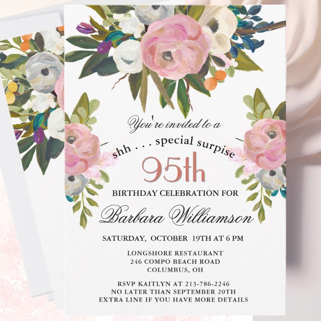 Invitación Elegant SURPRISE Handpainted 95th Birthday Party  (Subido por el creador)
