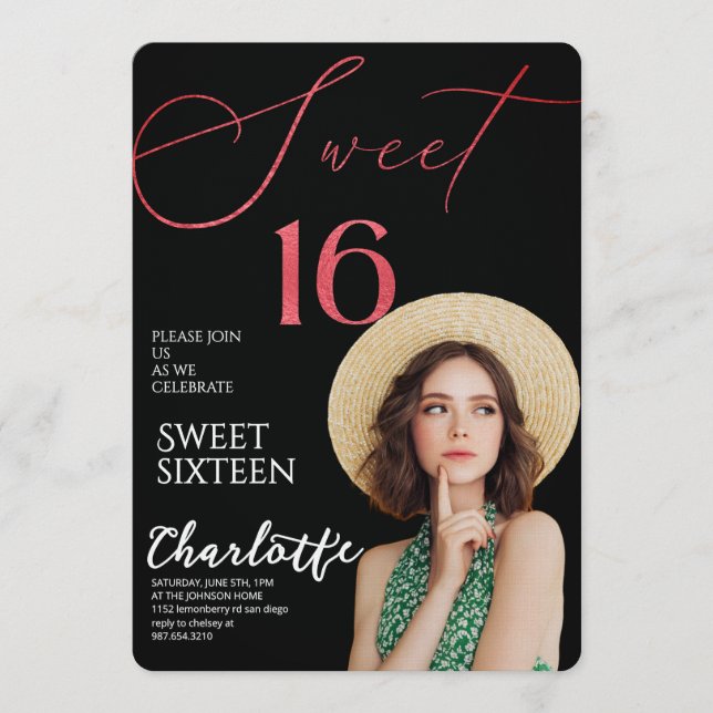 Invitación Elegant Sweet 16 Save the Date Birthday (Anverso)