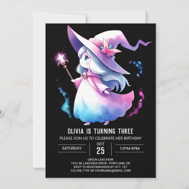Invitación Elegant Sweet Wizard Cumpleaños (Anverso)