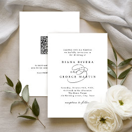 Invitación Elegant Swirl Script Simple QR code Wedding