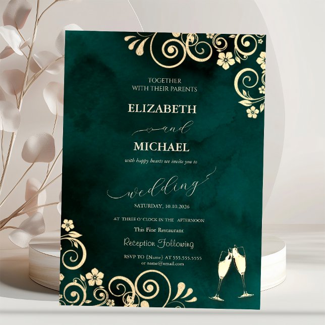 Invitación Elegant Swirls,Confetti Wine Glasses Wedding  (Subido por el creador)