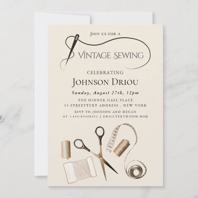 Invitación Elegant Tailor & Sewing Party (Anverso)
