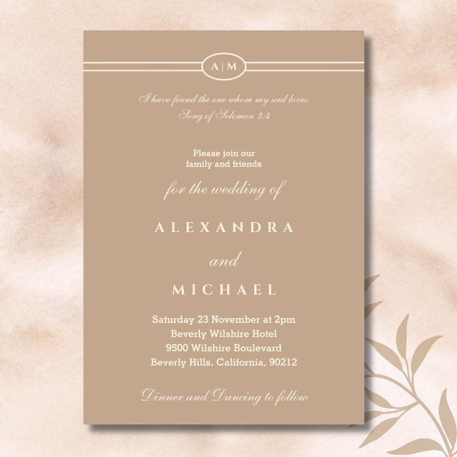 Invitación Elegant Taupe Bible Verse Christian Wedding  (Subido por el creador)