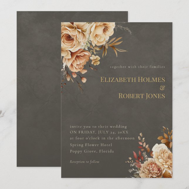 Invitación Elegant Taupe Floral Wedding Invitation (Anverso / Reverso)