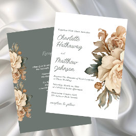 Invitación Elegant Taupe Floral Wedding With Sage Green