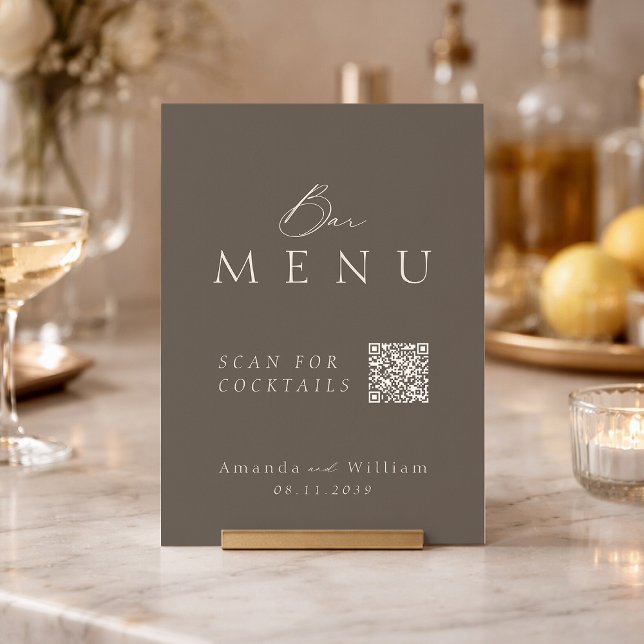 Invitación Elegant Taupe QR Code Wedding Bar Menu Sign (Subido por el creador)