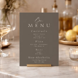 Invitación Elegant Taupe Wedding Bar Menu Sign 