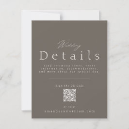 Invitación Elegant Taupe Wedding Details Card with QR Code 