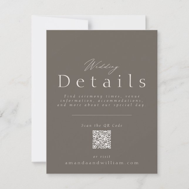 Invitación Elegant Taupe Wedding Details Card with QR Code  (Anverso)