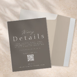 Invitación Elegant Taupe Wedding Details Card with QR Code 