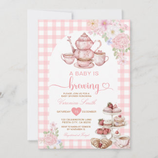 Invitación Elegant Tea A Baby is Brewing Baby Shower Flowers