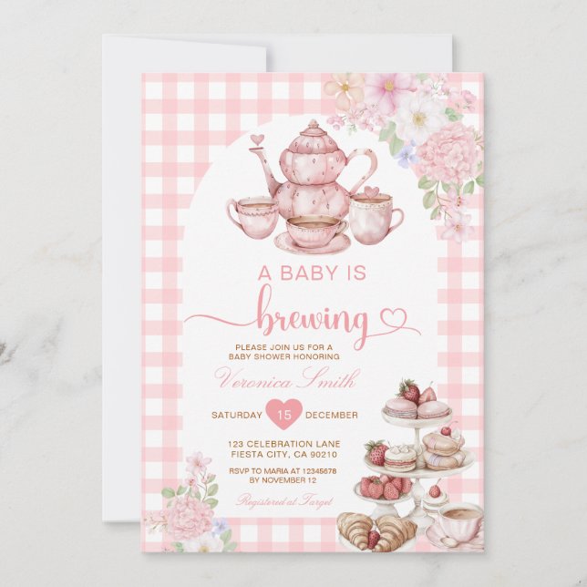 Invitación Elegant Tea A Baby is Brewing Baby Shower Flowers (Anverso)