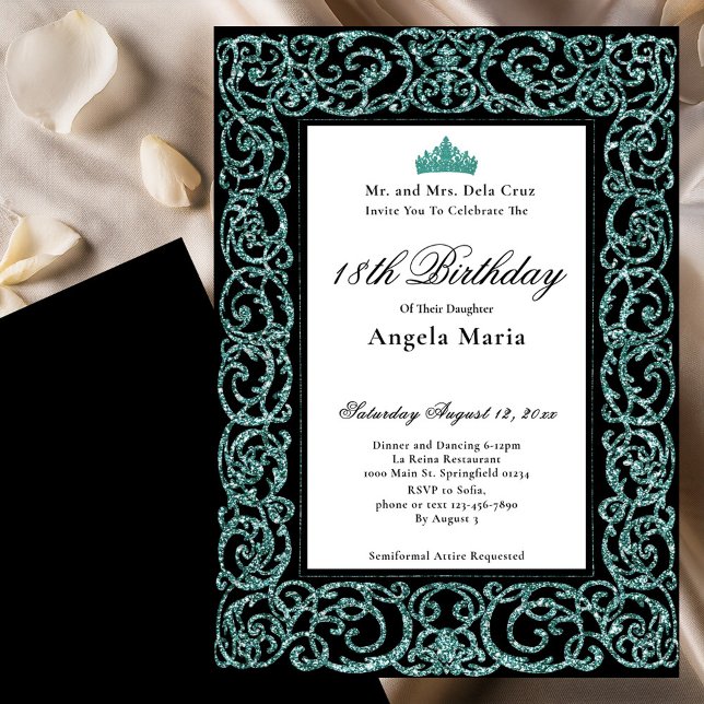 Invitación Elegant Teal Border 18th Birthday Debut (Subido por el creador)