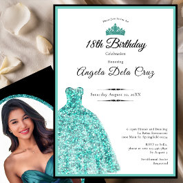 Invitación Elegant teal dress 18th birthday debut