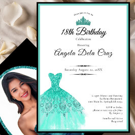 Invitación Elegant teal dress 18th birthday debut