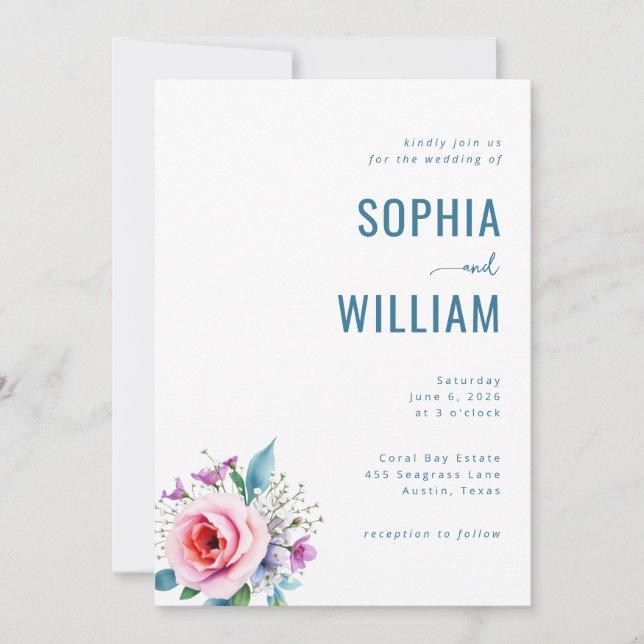 Invitación Elegant Teal Floral Wedding Invitation (Anverso)