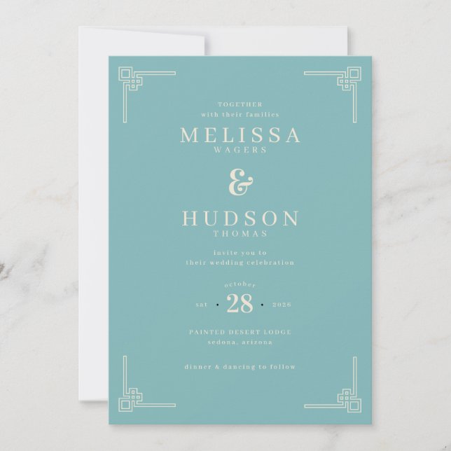 Invitación Elegant Teal Geometric Wedding Invitation (Anverso)