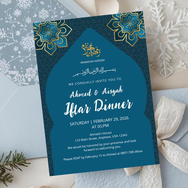 Invitación Elegant Teal Gold Islamic Ramadan Iftar Invitation (Subido por el creador)