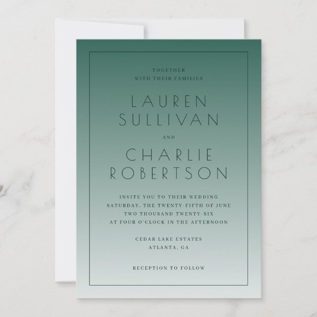 Invitación Elegant Teal Gradient Wedding Invitations (Anverso)