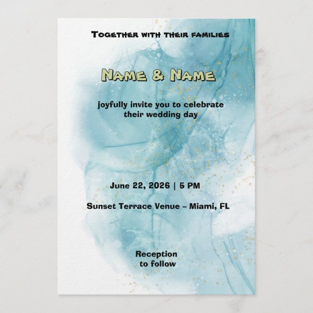 Invitación Elegant Teal Watercolor Wedding Invitation (Anverso)
