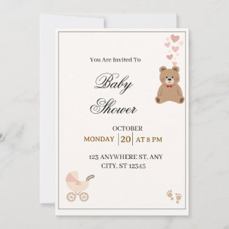 Invitación Elegant Teddy Bear Baby Shower Invitation 
