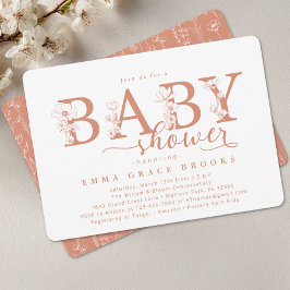 Invitación Elegant Terracotta Floral Baby Shower Typography