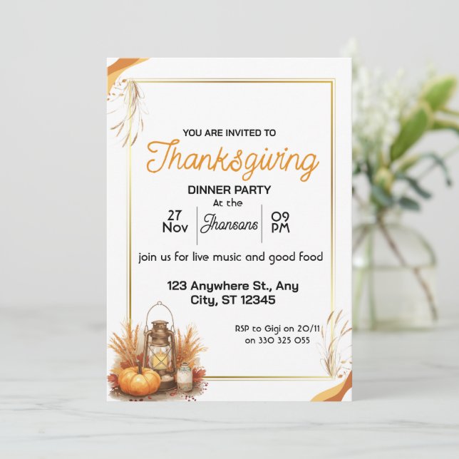 Invitación Elegant Thanksgiving Dinner  (Anverso de pie)