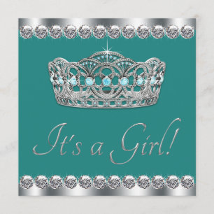 Invitación Elegant Tiara Jade Azul Turquesa Baby Shower