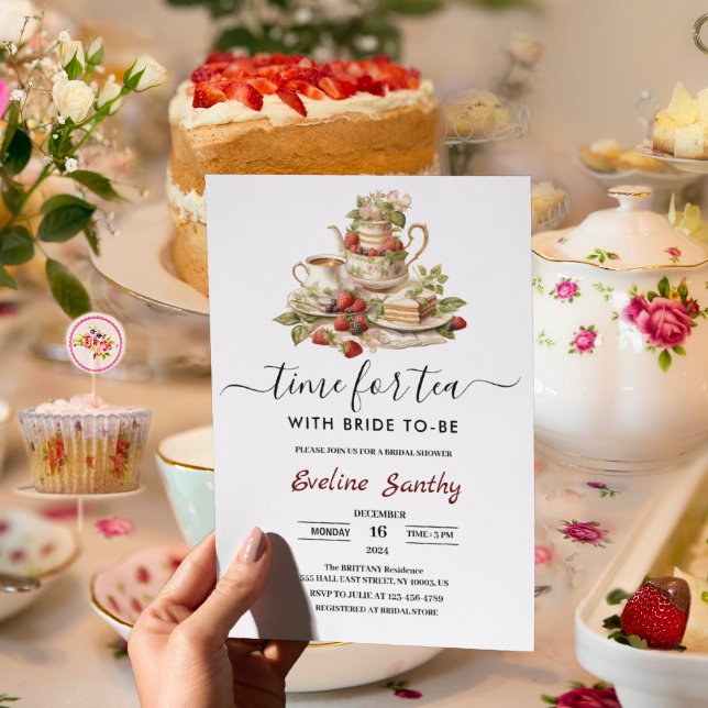 Invitación Elegant time for Tea Party Bridal Shower (Elegant time for Tea Party Bridal Shower Invitation wedding spring garden party holiday season )