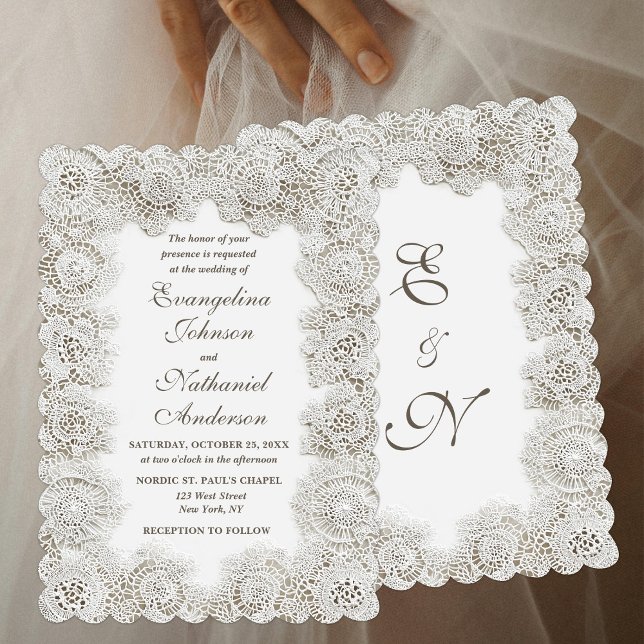 Invitación Elegant Timeless Lace Frame Script Formal Wedding (Subido por el creador)