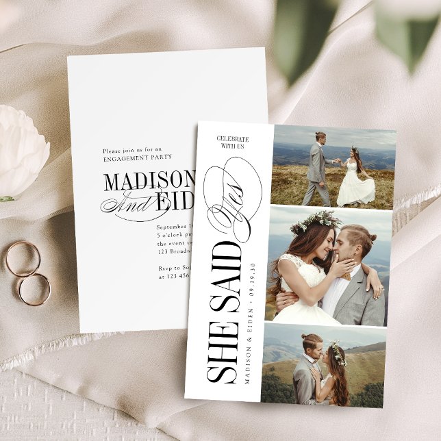 Invitación Elegant Timeless Typography 3 photo Engagement (Elegant Timeless Typography 3 photo Engagement Invitation)