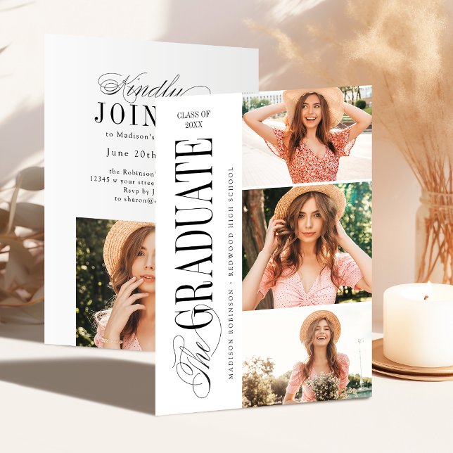 Invitación Elegant Timeless Typography 4 Photo Graduation (Elegant Timeless Typography 4 Photo Graduation Invitation)