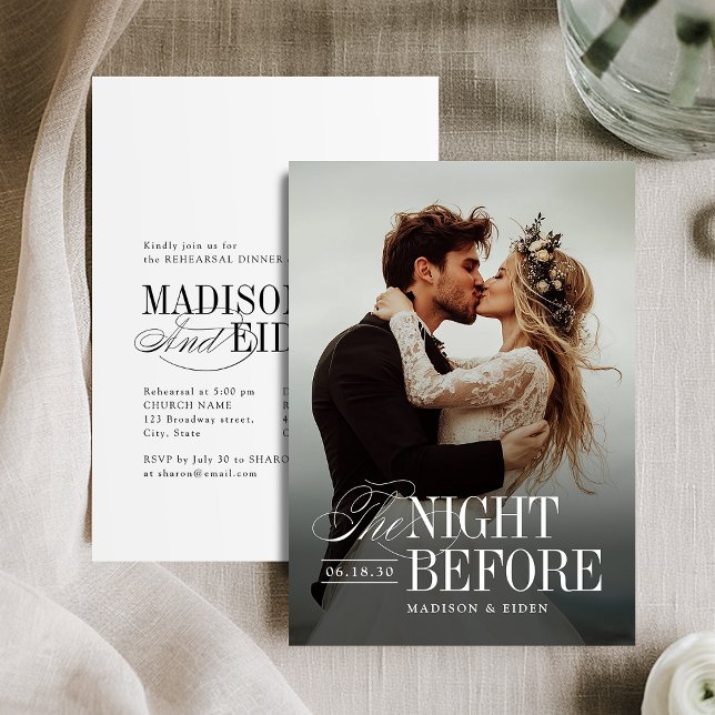 Invitación Elegant Timeless Typography Photo The Night Before (Elegant Timeless Typography Photo The Night Before Invitation)