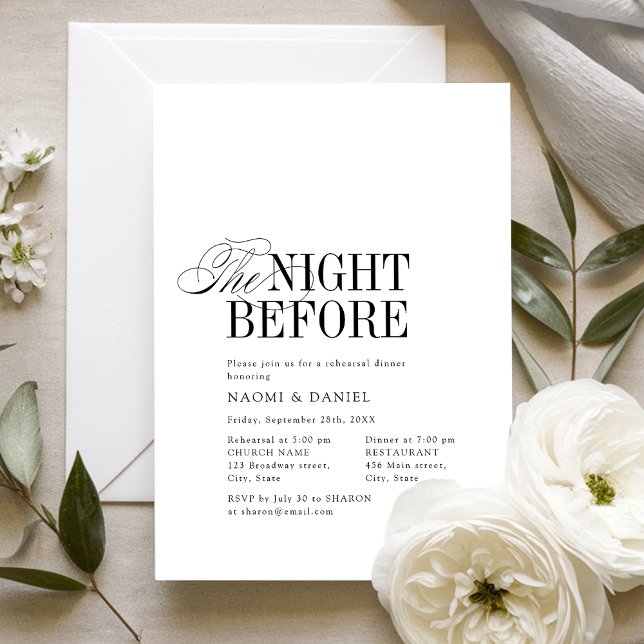 Invitación Elegant Timeless Typography The Night Before (Elegant Timeless Typography The Night Before Invitation)