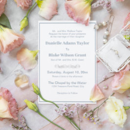 Invitación Elegant Traditional Words Dusty Blue White Wedding