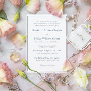 Invitación Elegant Traditional Words Dusty Blue White Wedding