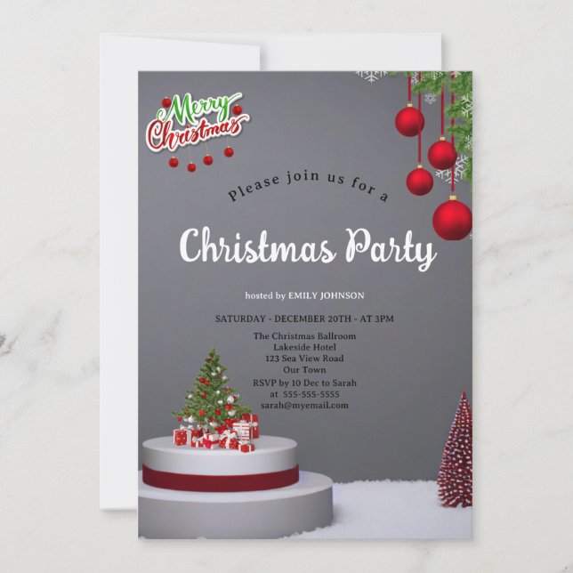 Invitación Elegant tree baubles and background grey Christmas (Anverso)