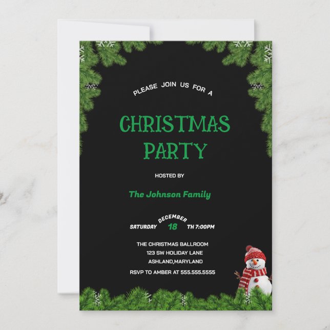 Invitación Elegant tree pine CHRISTMAS PARTY Black green   (Anverso)