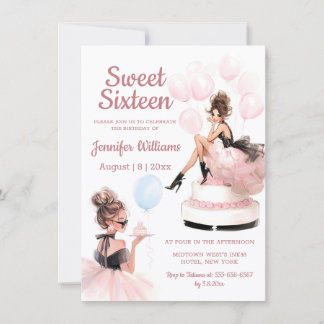 Invitación elegant trendy sweet 16 birthday girl pink party 