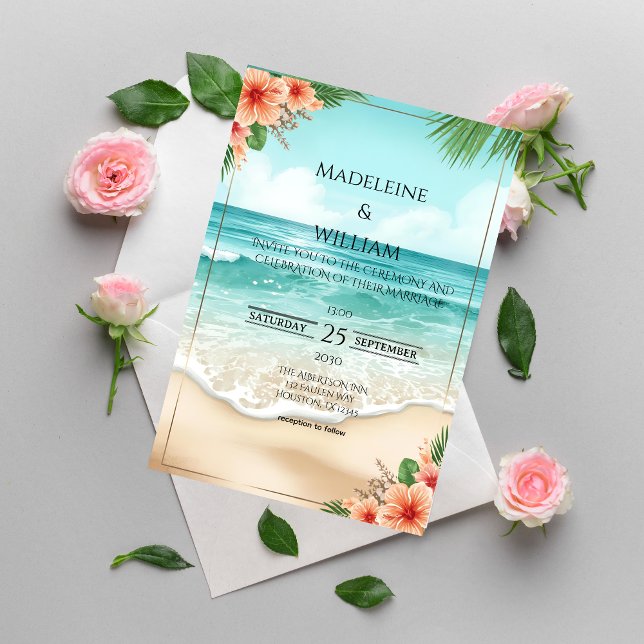 Invitación Elegant Tropical Coastal Hawaiian Beach Wedding (Subido por el creador)