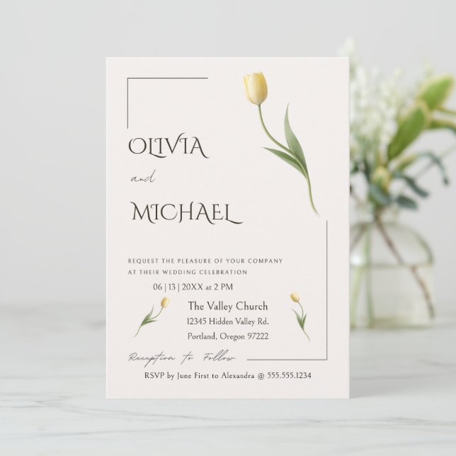 Invitación Elegant Tulip Simple Botanical Wedding (Anverso de pie)