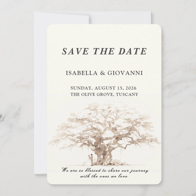 Invitación Elegant Tuscany Olive Tree Wedding Save The Date (Anverso)