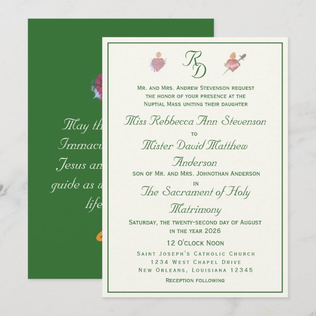 Invitación Elegant Two Hearts Catholic Wedding Invitation (Anverso / Reverso)