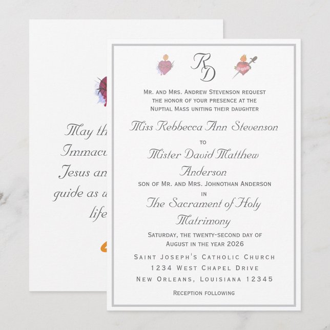 Invitación Elegant Two Hearts Catholic Wedding Invitation (Subido por el creador)