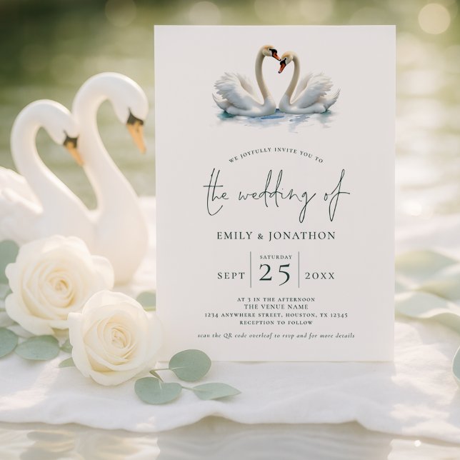 Invitación Elegant Two Swans Script Wedding (Subido por el creador)