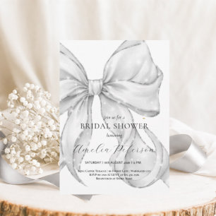 Invitación Elegant, tying the knot bridal shower white bow.