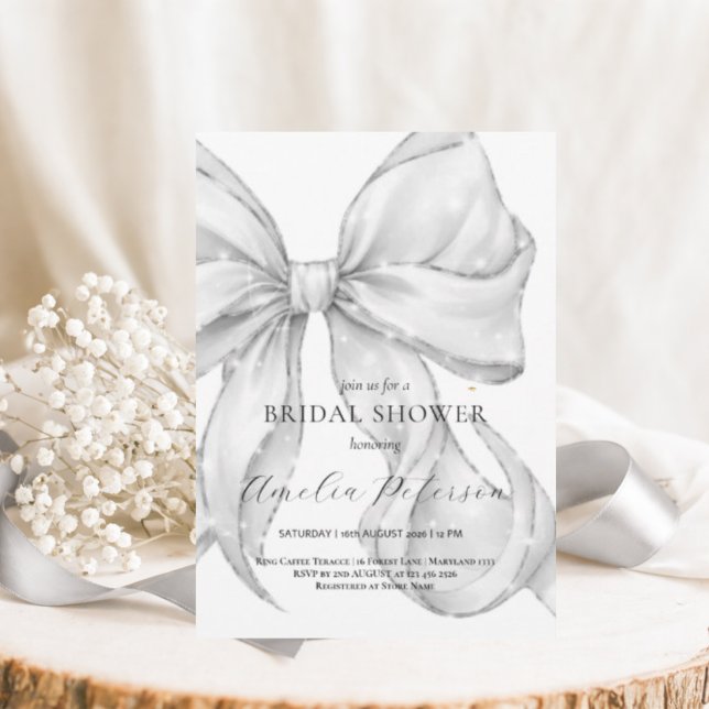 Invitación Elegant, tying the knot bridal shower white bow. (Subido por el creador)