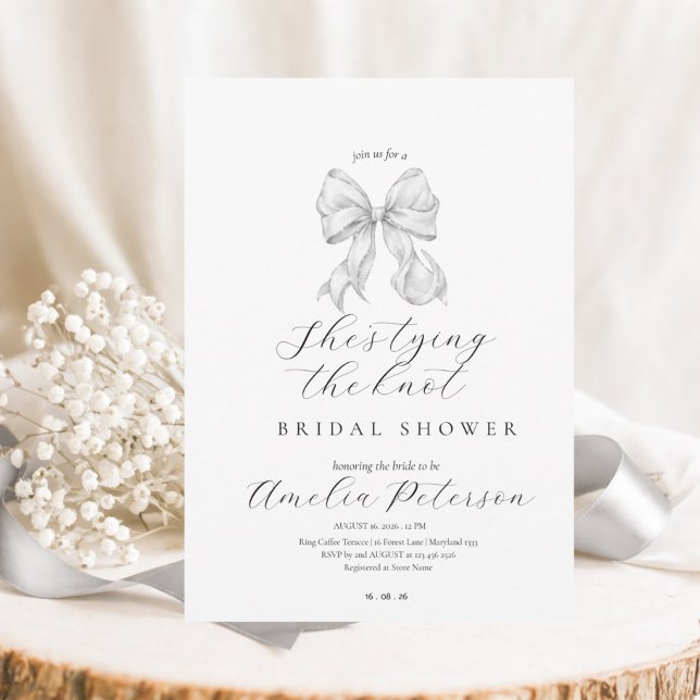 Invitación Elegant, tying the knot bridal shower white bow. (Subido por el creador)