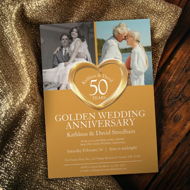 Invitación Elegant Vertical Golden 50th Wedding Anniversary (Subido por el creador)