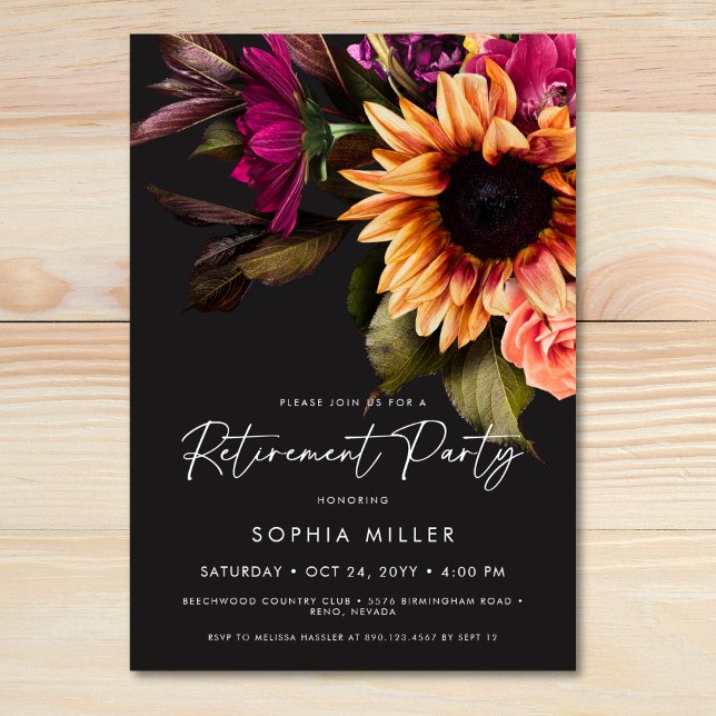 Invitación Elegant Vibrant Sunflower Floral Retirement Party (Elegant Vibrant Sunflower Floral Retirement Party Invitation)